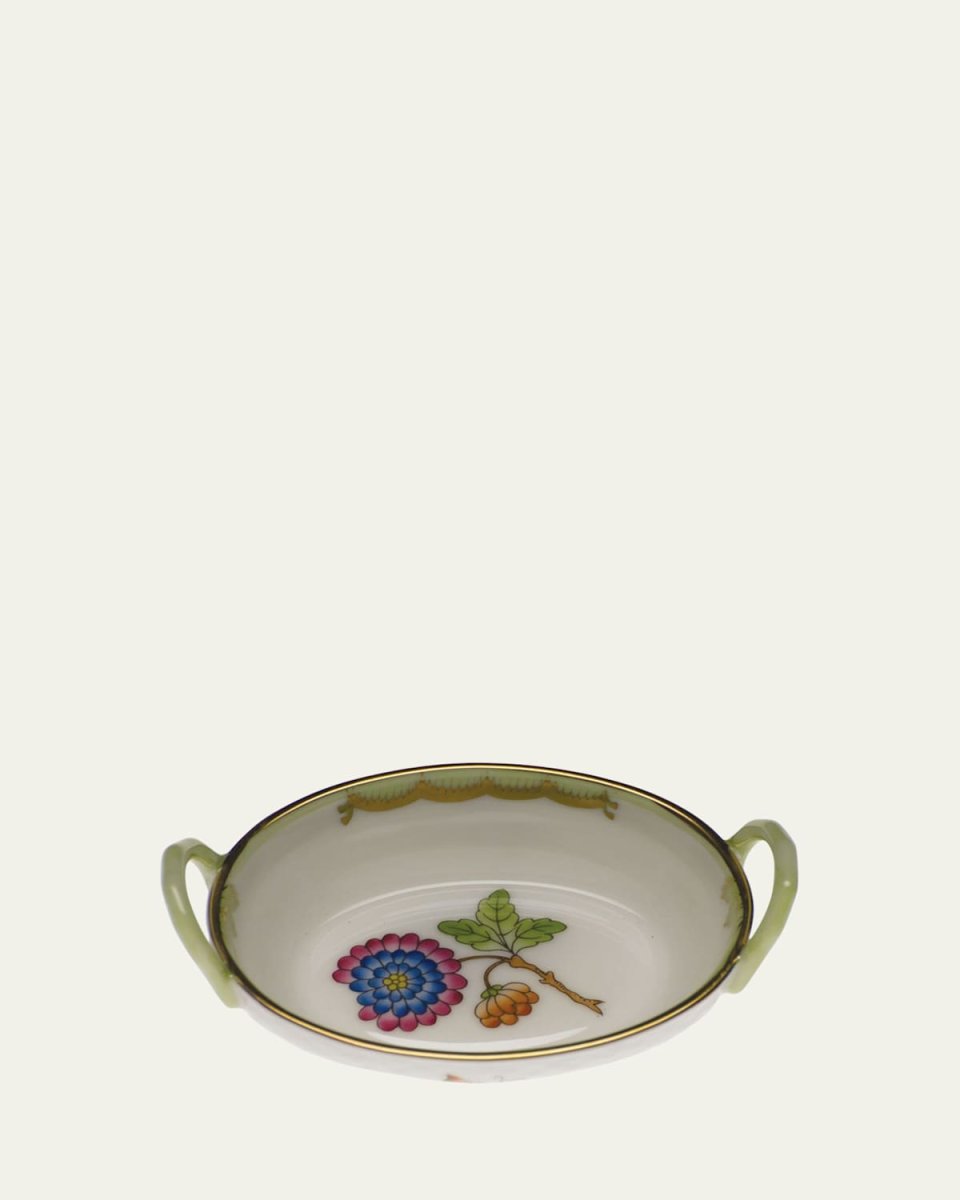 Queen Victoria Green Small Basket with Handles